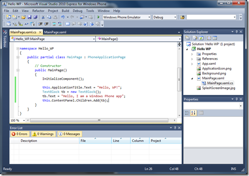 Visual Studio 2010 With my app